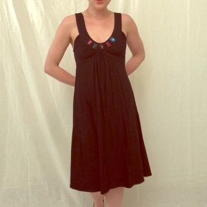 Jeweled Neckline Mid-Calf Black Dress